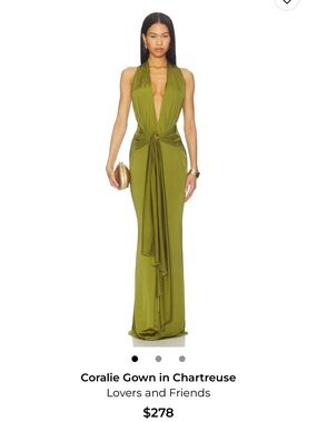 Lovers + Friends Halter Maxi Coralie Gown in Chartreuse Green